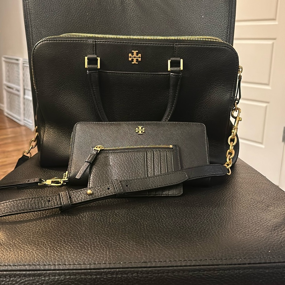 Tory Burch black 5 pocket purse wallet and mini wallet